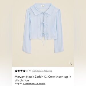 J Crew X Maryam Nassir Zadeh Light Blue silk chiffon top